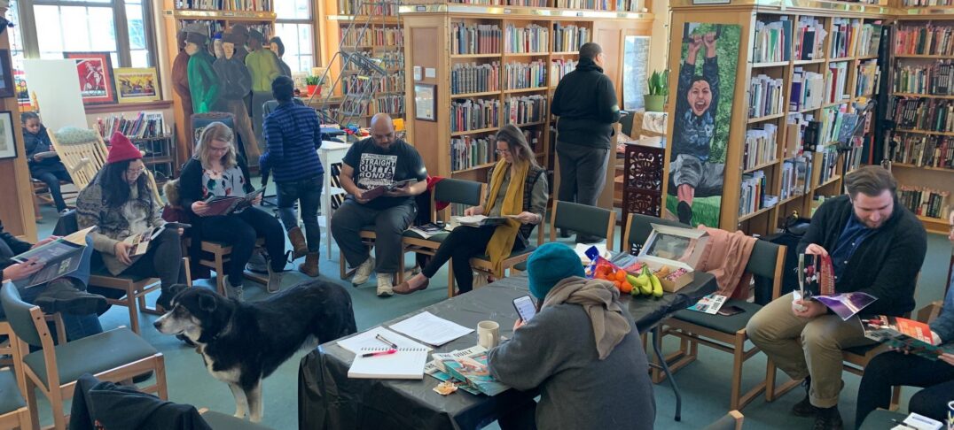 Community members from across St. Paul - Minneapolis gathered for a community journalism workshop at the East Side Freedom Library, hosted by microcredential teacher Cirien Saadeh, PhD.