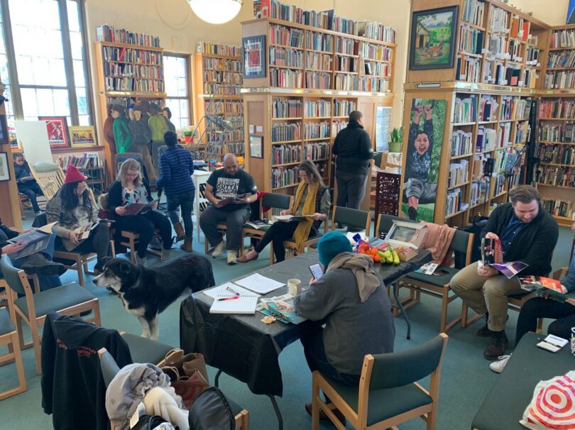 Community members from across St. Paul - Minneapolis gathered for a community journalism workshop at the East Side Freedom Library, hosted by microcredential teacher Cirien Saadeh, PhD.